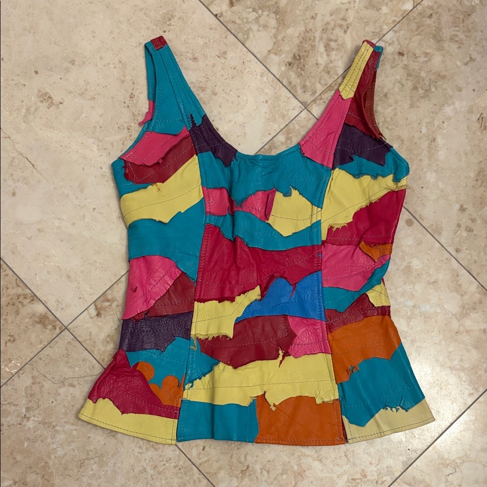 Colorful Leather Patchwork Women's Top